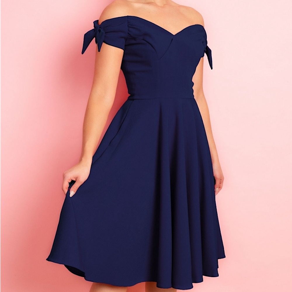 The Pretty Dress Company Fatale Bow Midi Dress In Navy